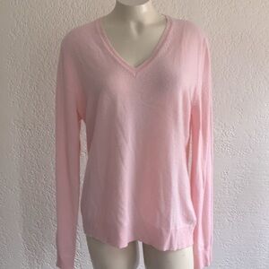 LORD & TAYLOR XL  100% cashmere Barbie light pink v neck sweater